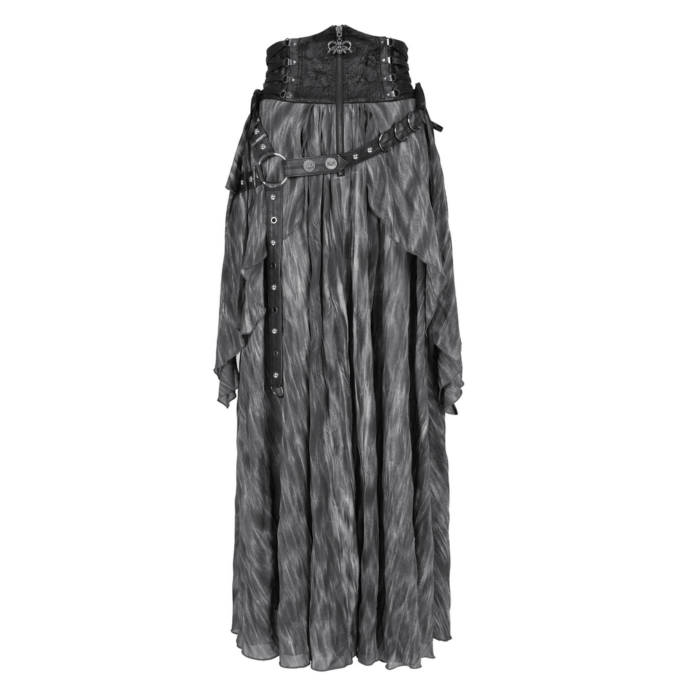 Gothic steampunk layered corset skirt with lace and pleated design for alternative fashion lovers.