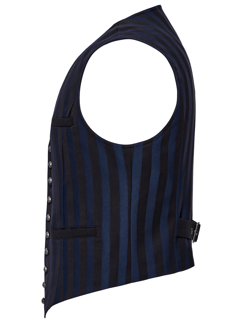 Gothic steampunk striped vest with carved buttons and adjustable back strap, elegant and retro style.