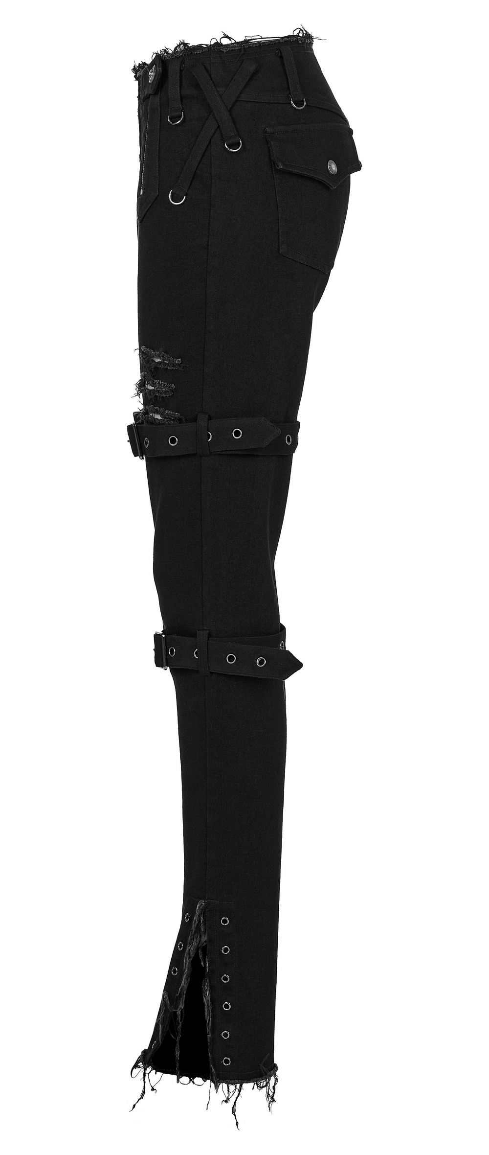 Gothic Strap-Detail Black Denim Skinny Jeans - HARD'N'HEAVY