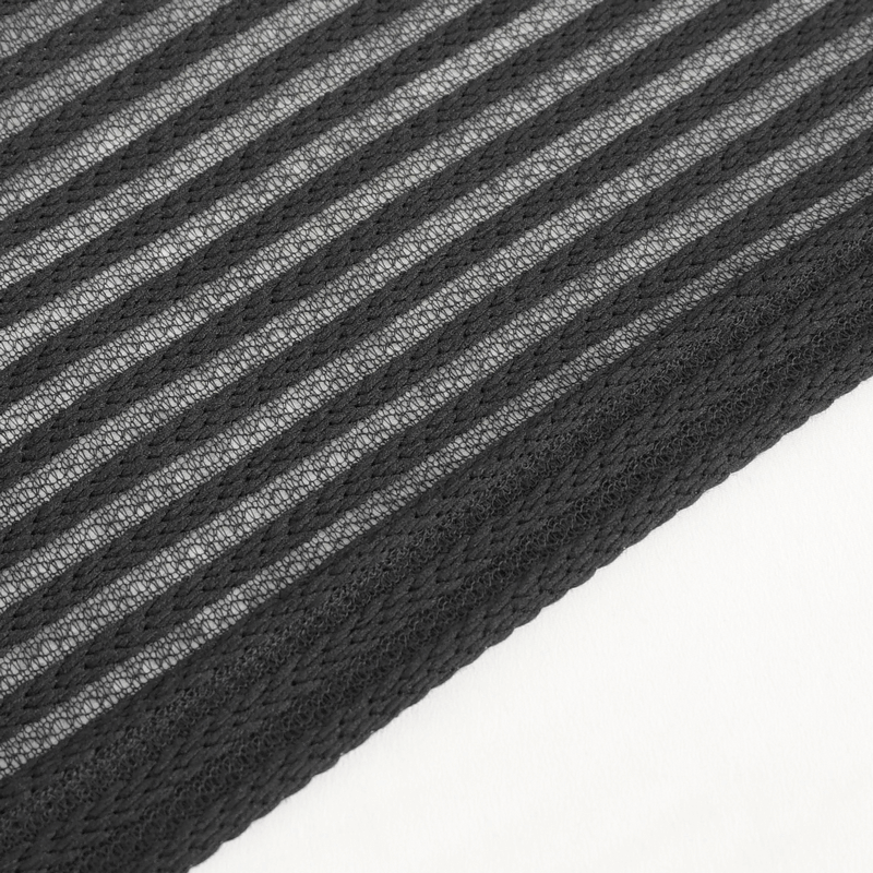 Close-up of black and grey striped fabric showcasing lace-up detail for gothic striped hoodie.