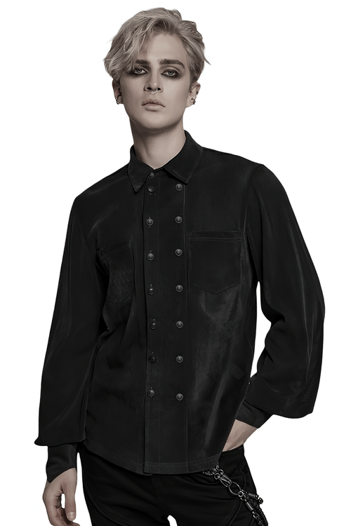 Gothic Striped Mesh Buttoned Shirt for Alternative Fashion