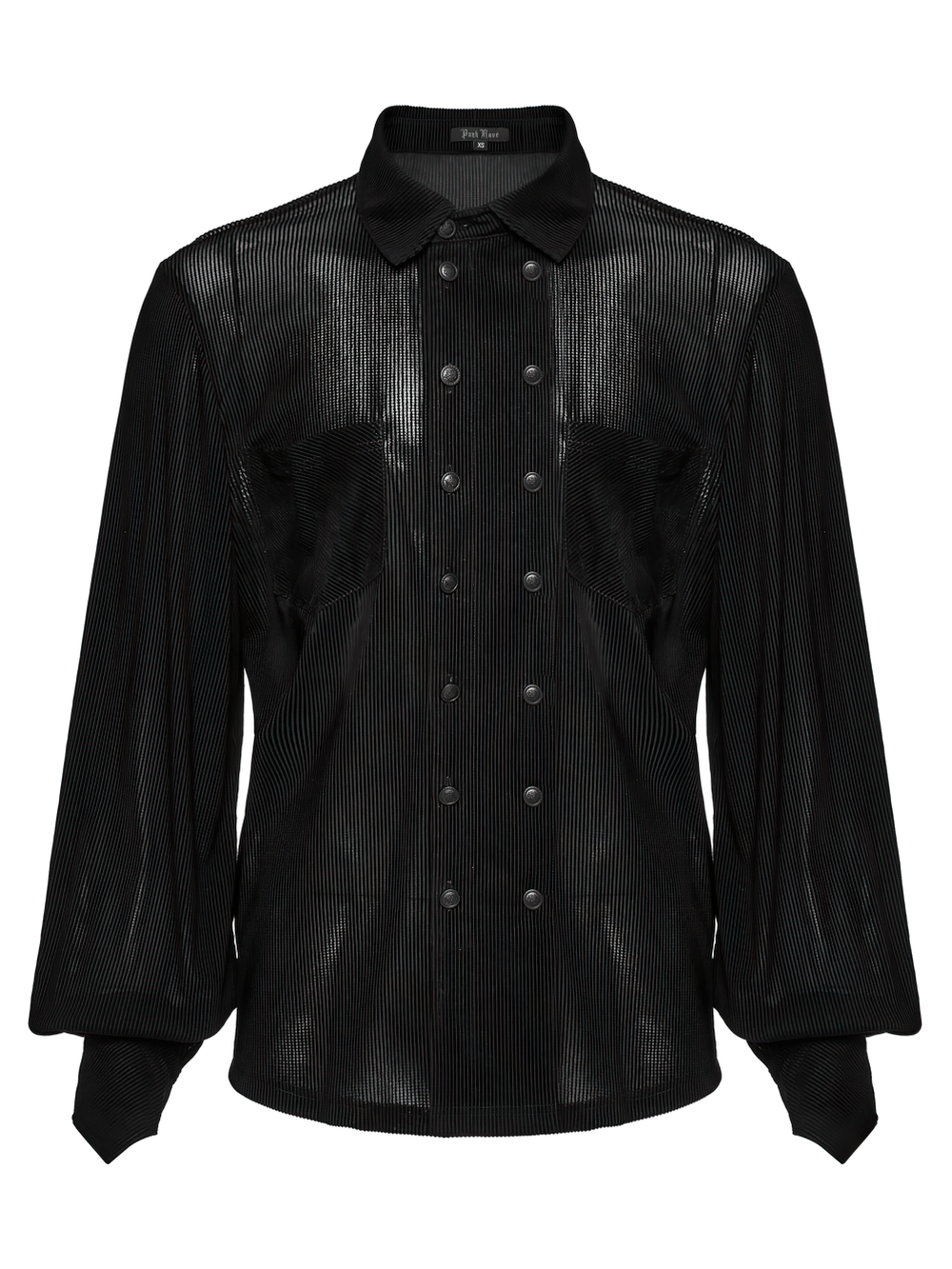 Gothic striped mesh buttoned shirt with double-breasted buttons and pointed cuffs for alternative fashion.