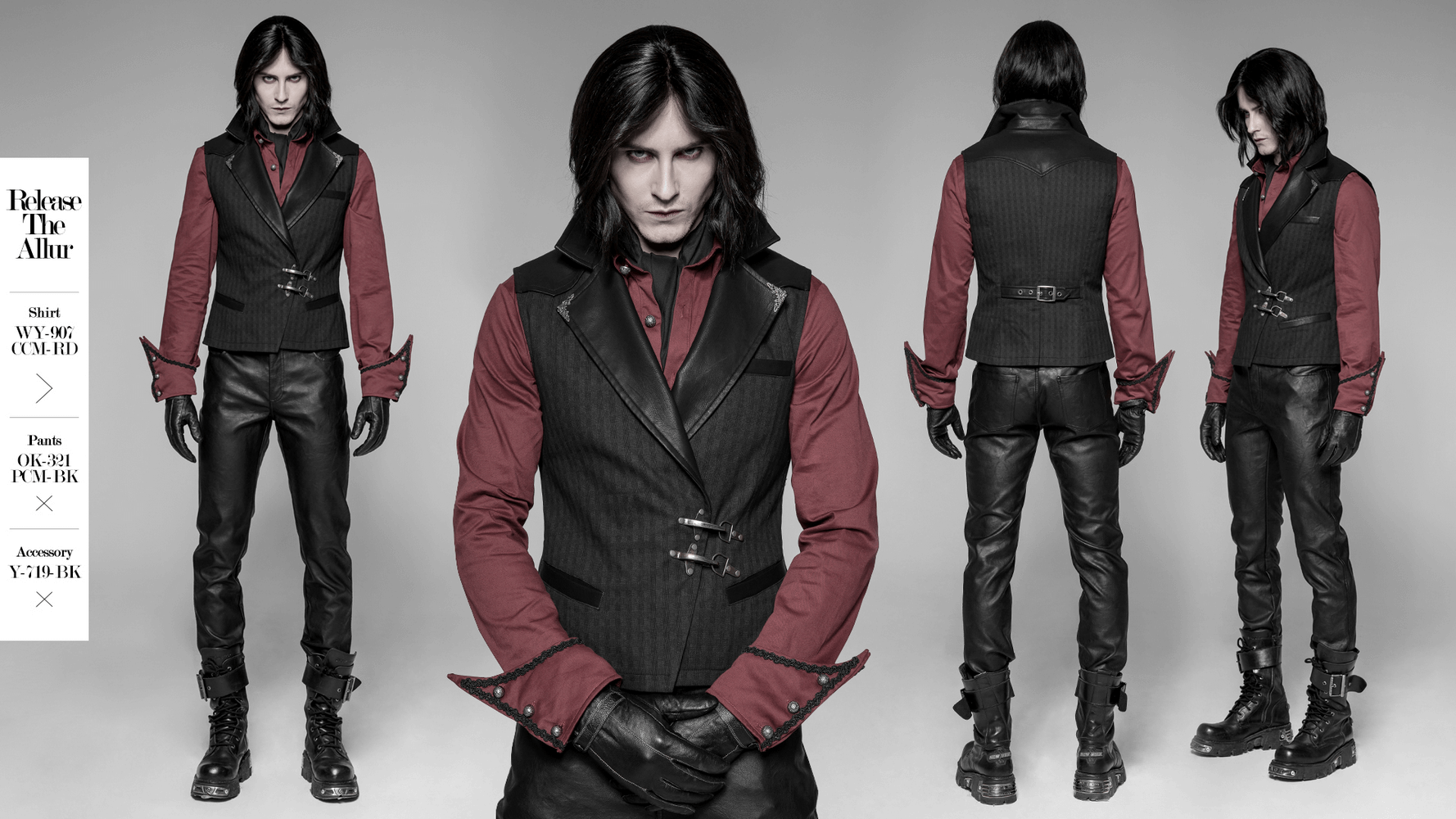Gothic Striped PU Leather Buckle Waistcoat for Men - HARD'N'HEAVY