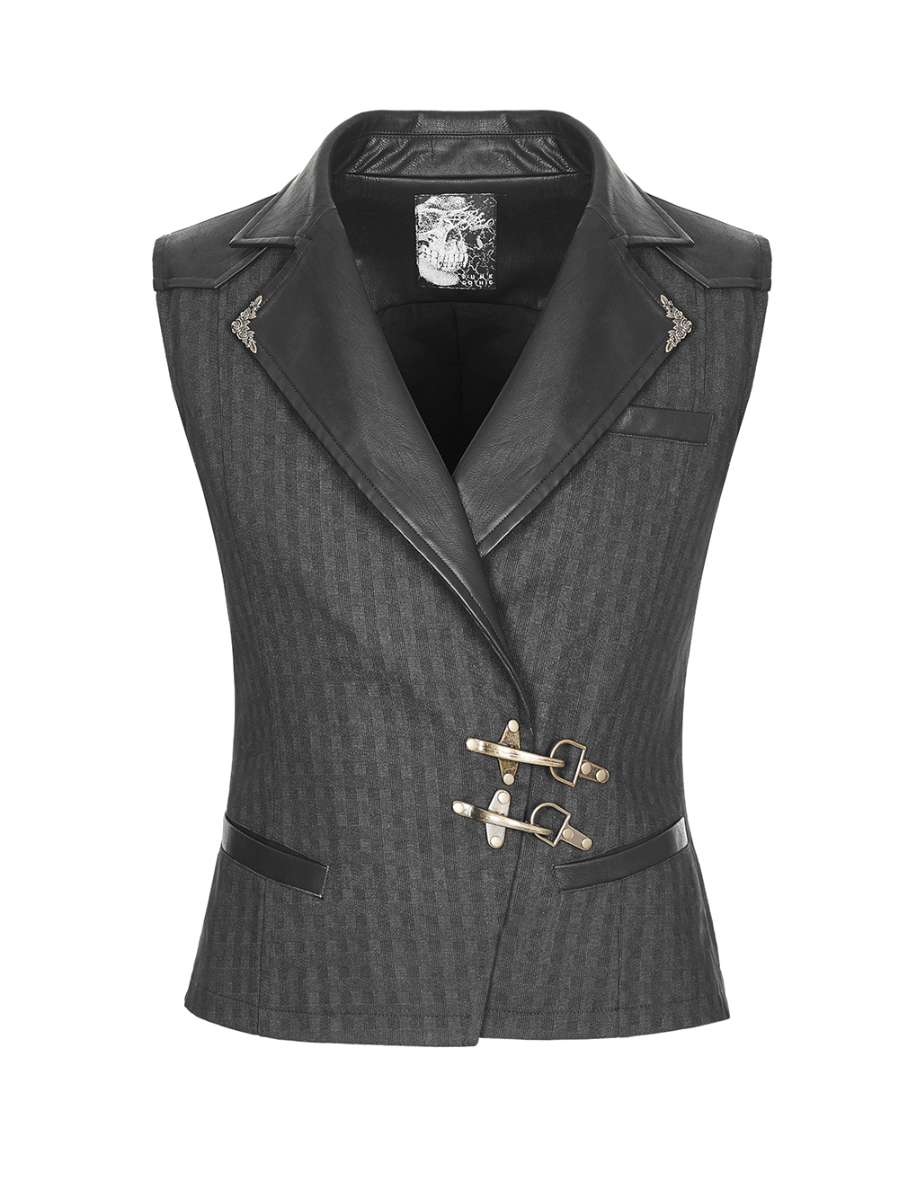 Gothic Striped PU Leather Buckle Waistcoat for Men with elegant design and retro quiff buttons.