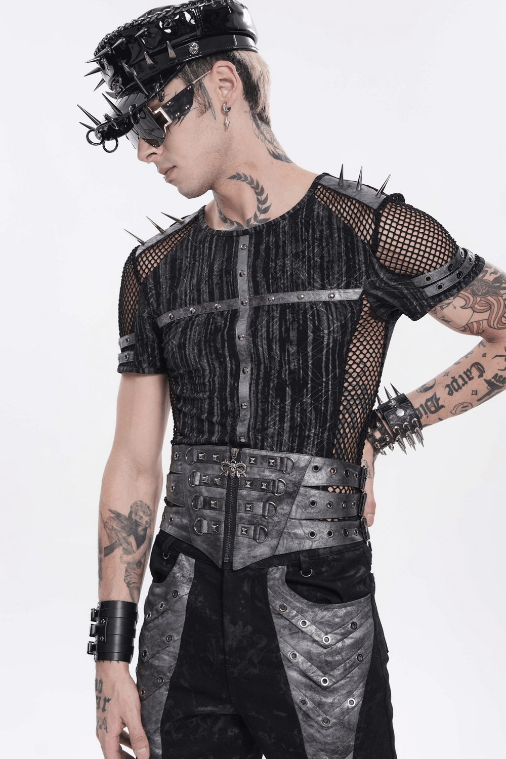 Gothic Studded Corset Belt With Front Zipper Detail