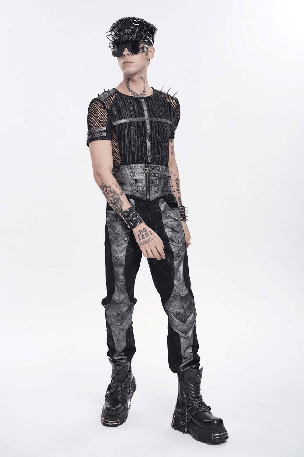 Gothic Studded Corset Belt With Front Zipper Detail