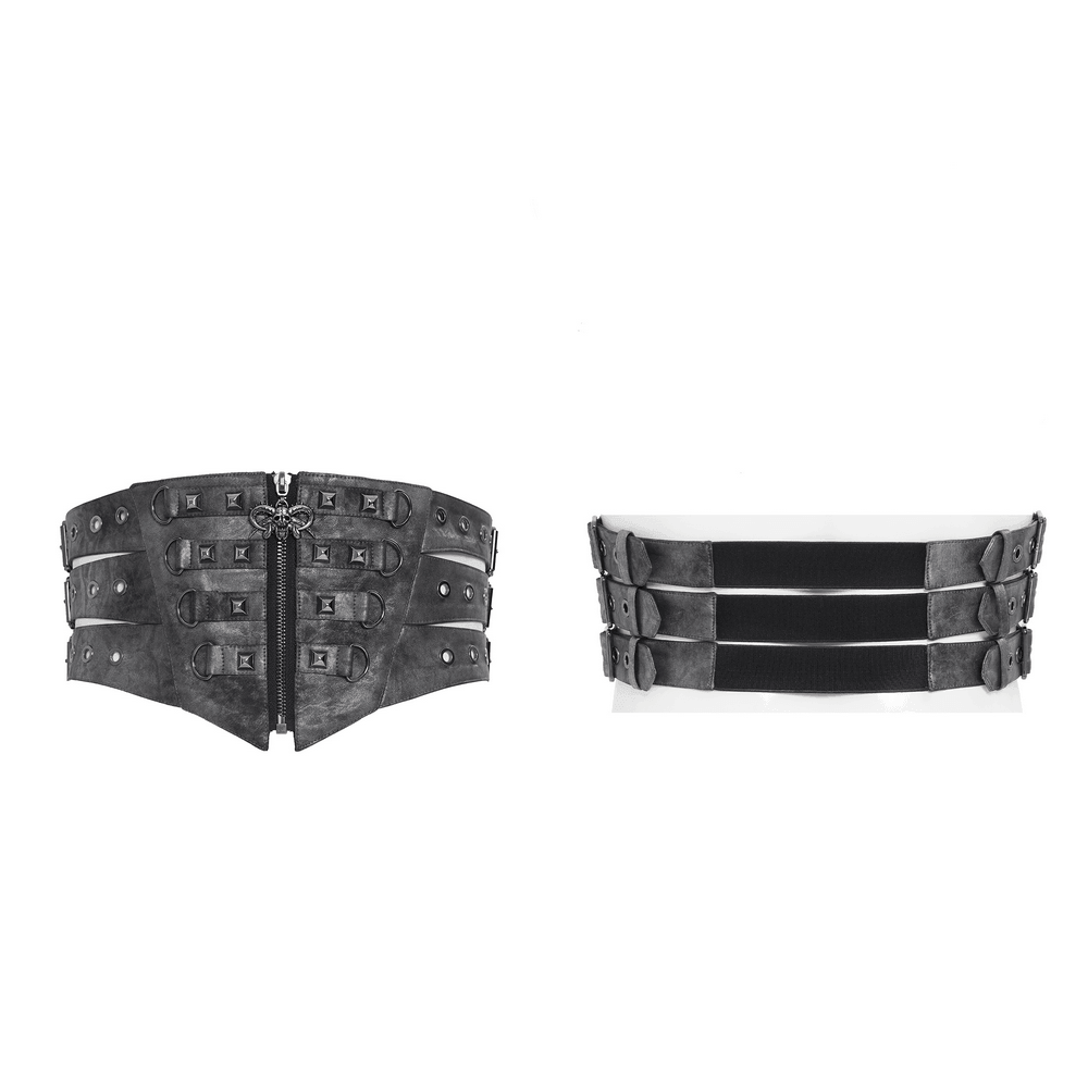 Gothic Studded Corset Belt With Front Zipper Detail