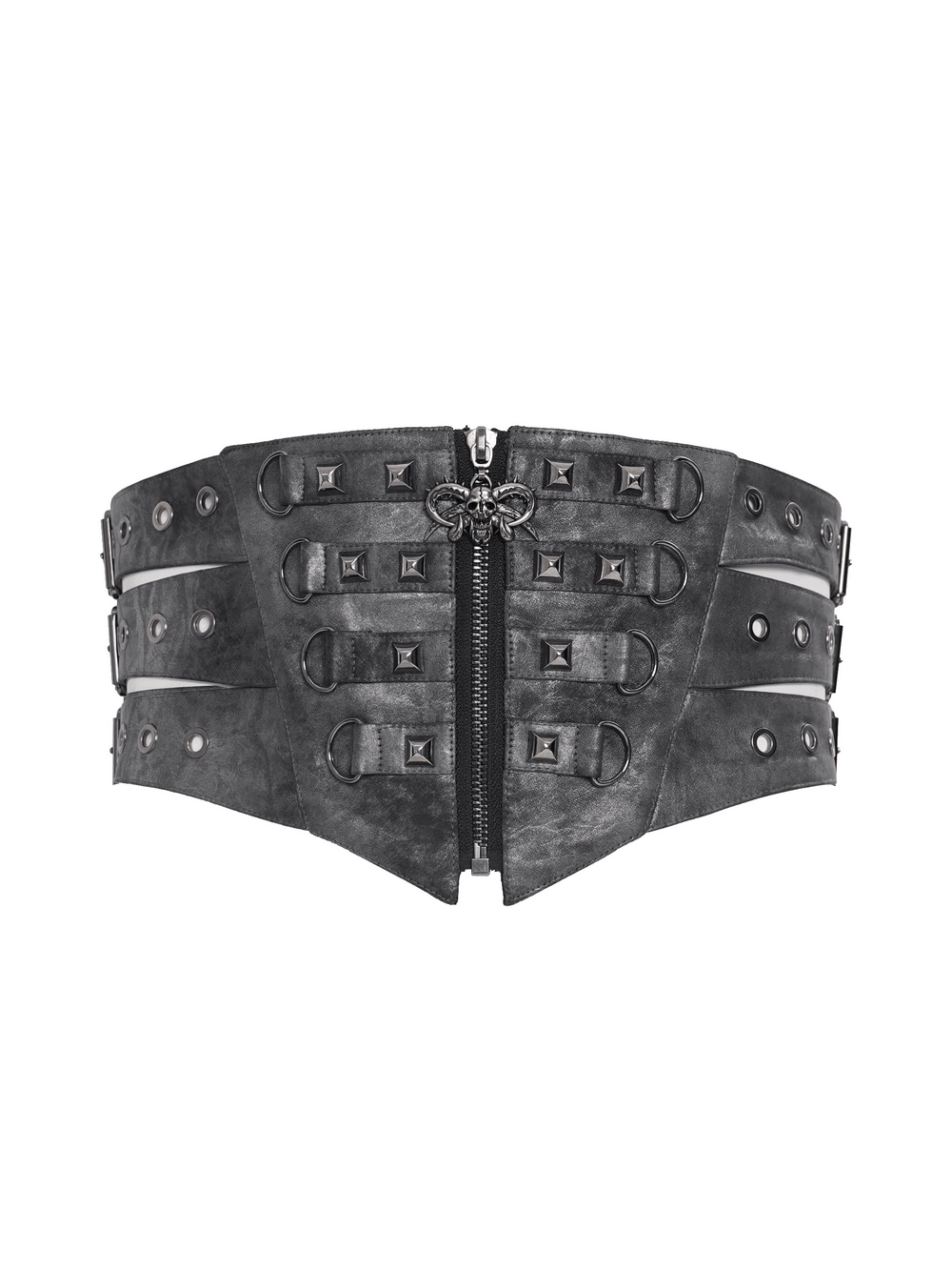 Gothic Studded Corset Belt With Front Zipper Detail