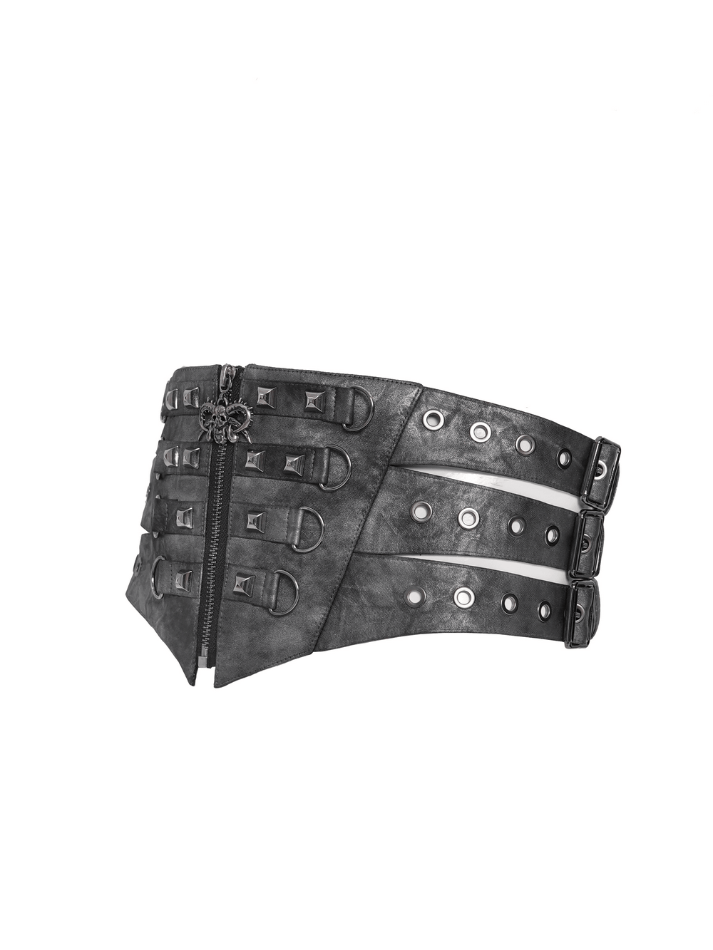 Gothic Studded Corset Belt With Front Zipper Detail