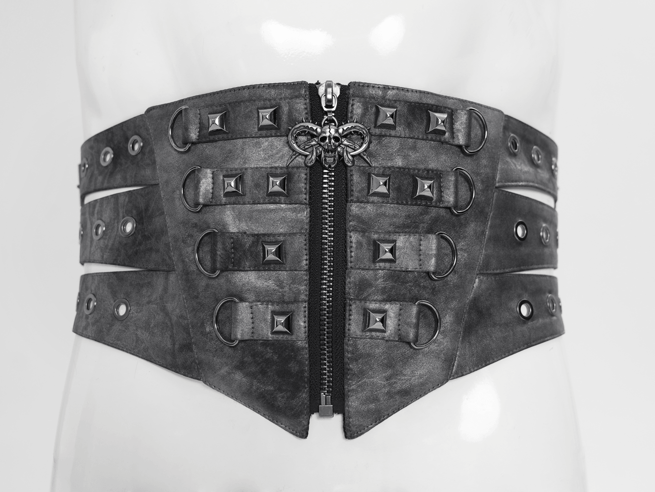 Gothic Studded Corset Belt With Front Zipper Detail