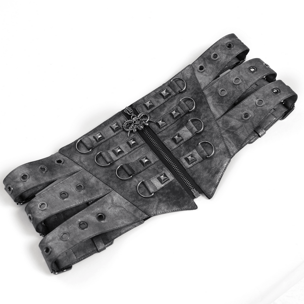 Gothic Studded Corset Belt With Front Zipper Detail