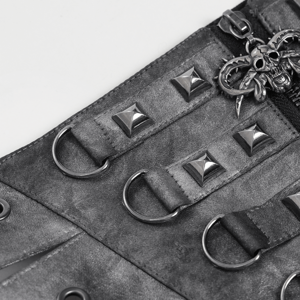 Gothic Studded Corset Belt With Front Zipper Detail