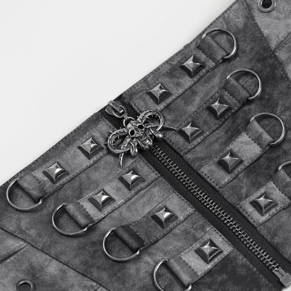 Gothic Studded Corset Belt With Front Zipper Detail