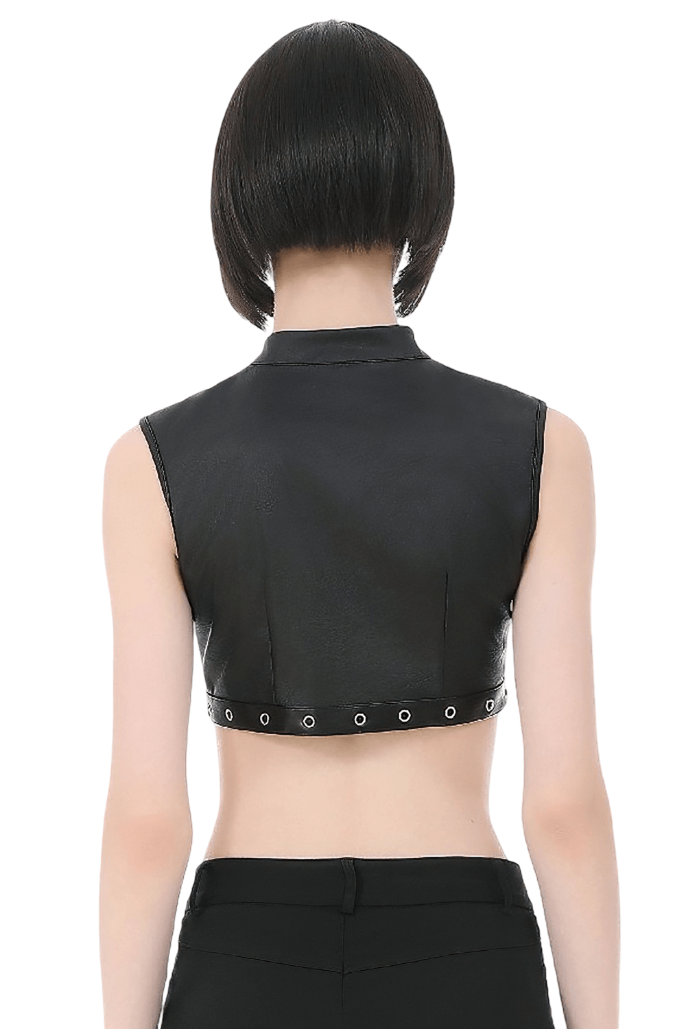 Gothic Studded Faux Leather Crop Top with Zipper