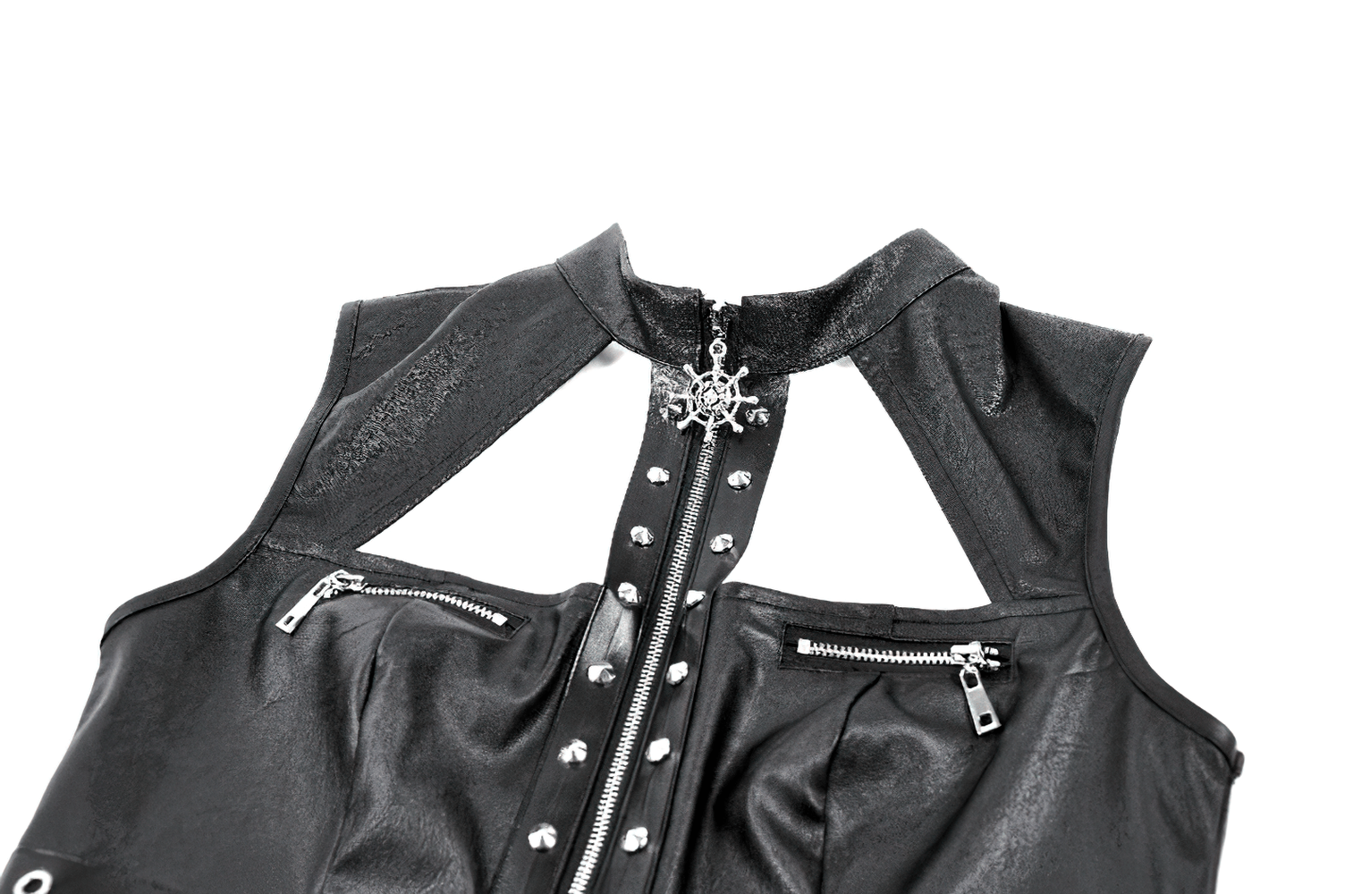 Gothic Studded Faux Leather Crop Top with Zipper