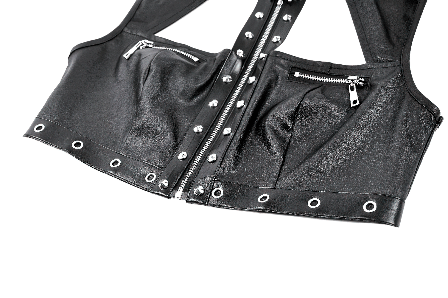 Gothic Studded Faux Leather Crop Top with Zipper