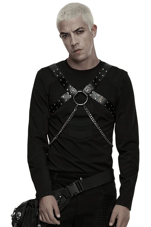 Gothic Studded PU Leather Harness with Chains