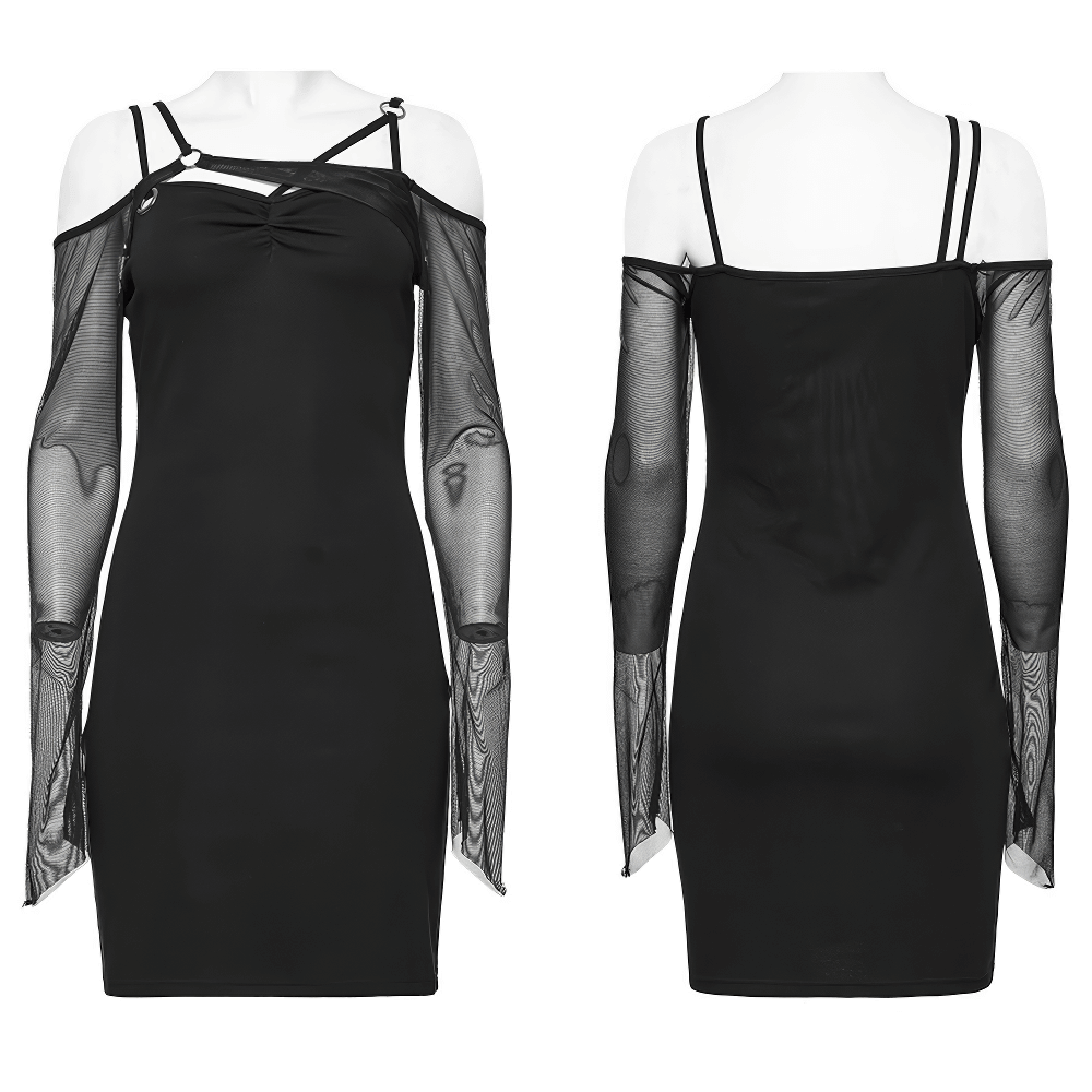 Gothic Style Asymmetric Black Mesh Sleeve Dress