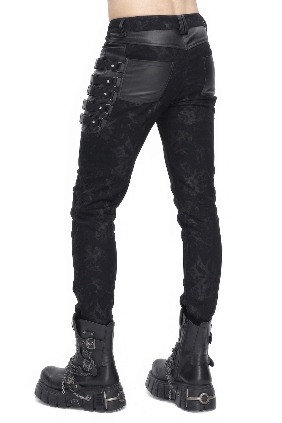Gothic Style Black Buckled and Strapped Trousers for Men