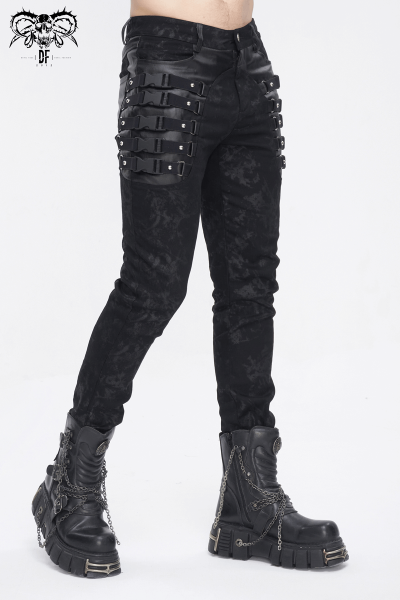 Gothic Style Black Buckled and Strapped Trousers for Men - HARD'N'HEAVY