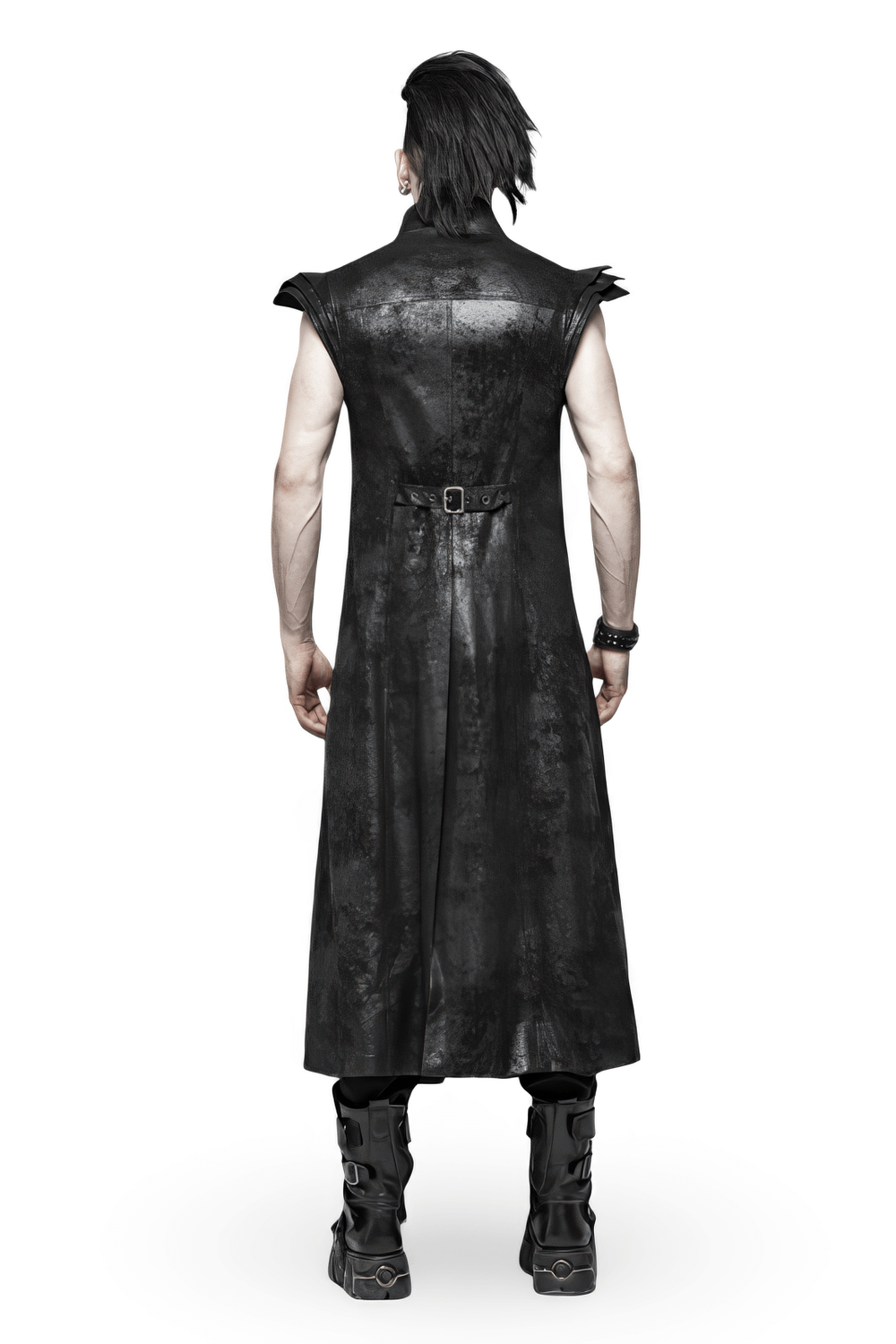 Gothic Style Black Leather Buckle Long Vest for Men