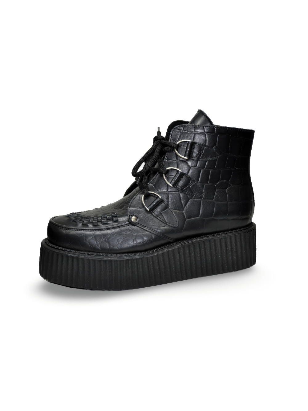 Gothic Style Croco-Textured Unisex Platform Ankle Boots