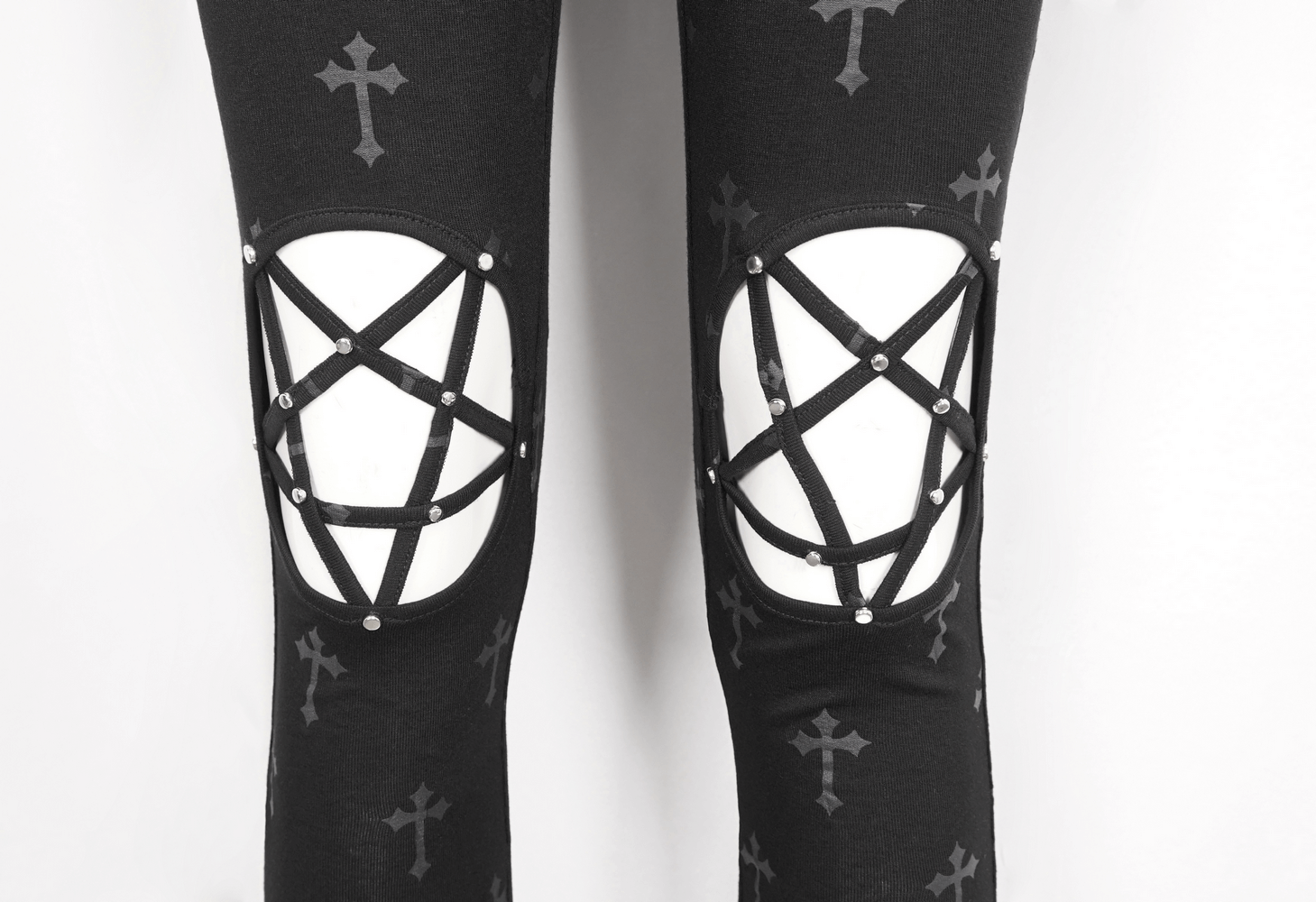 Leggings con cordones cruzados estilo gótico para mujer