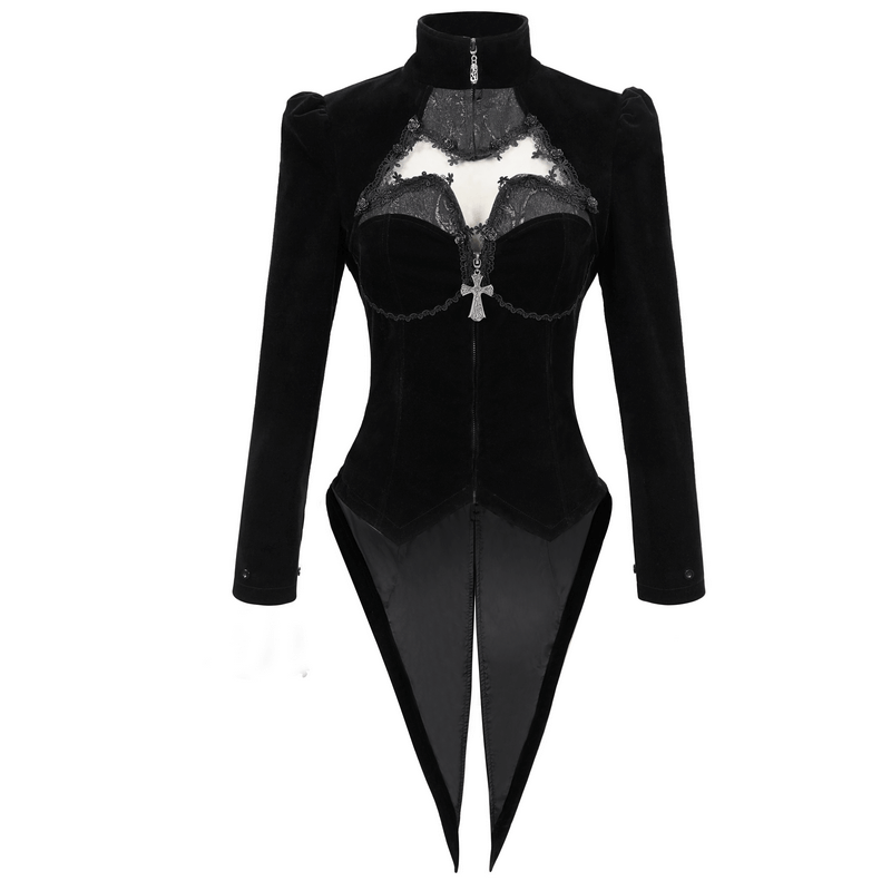 Gothic Style Cutout Splice Swallow-tailed Jacket / Appliqued Women's Velvet Jackets