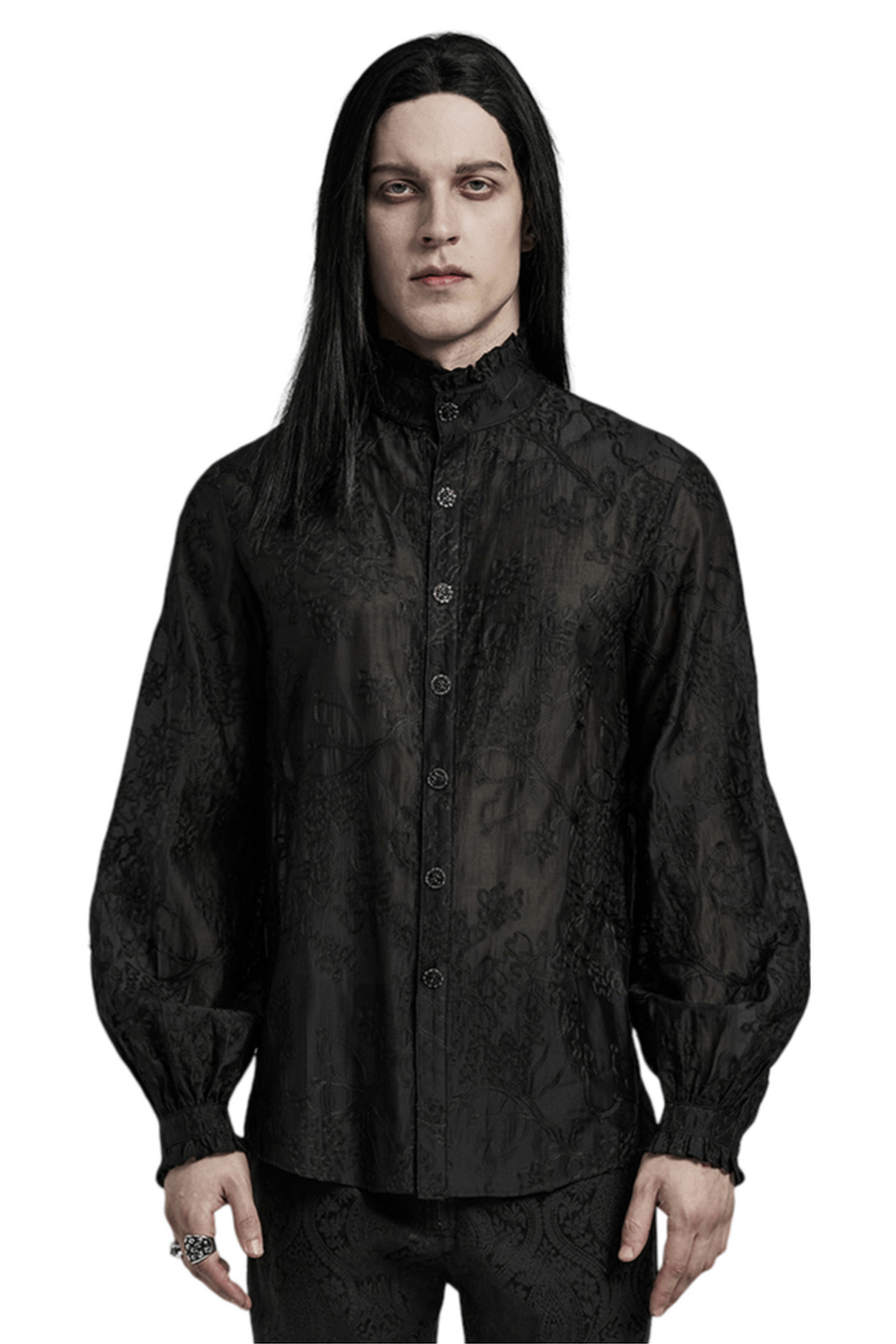 Gothic Style Embroidered Long Sleeve Black Shirt