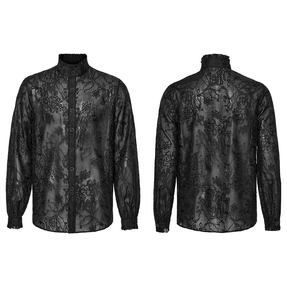 Gothic Style Embroidered Long Sleeve Black Shirt
