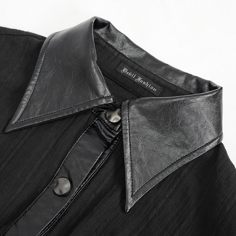 Close-up of Gothic black dress collar featuring stylish lapel and buttons, perfect for punk rock fashion.