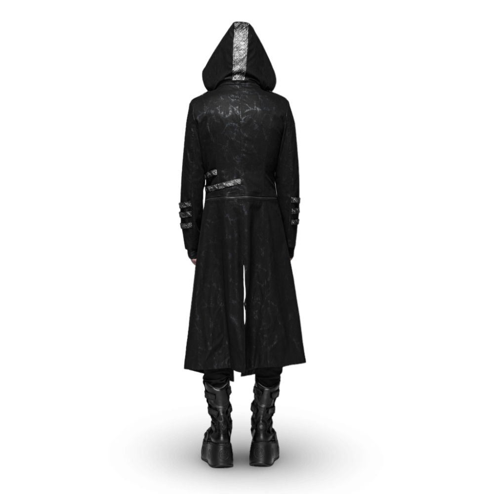 Gothic Style Hooded Longline Coat with Buckles