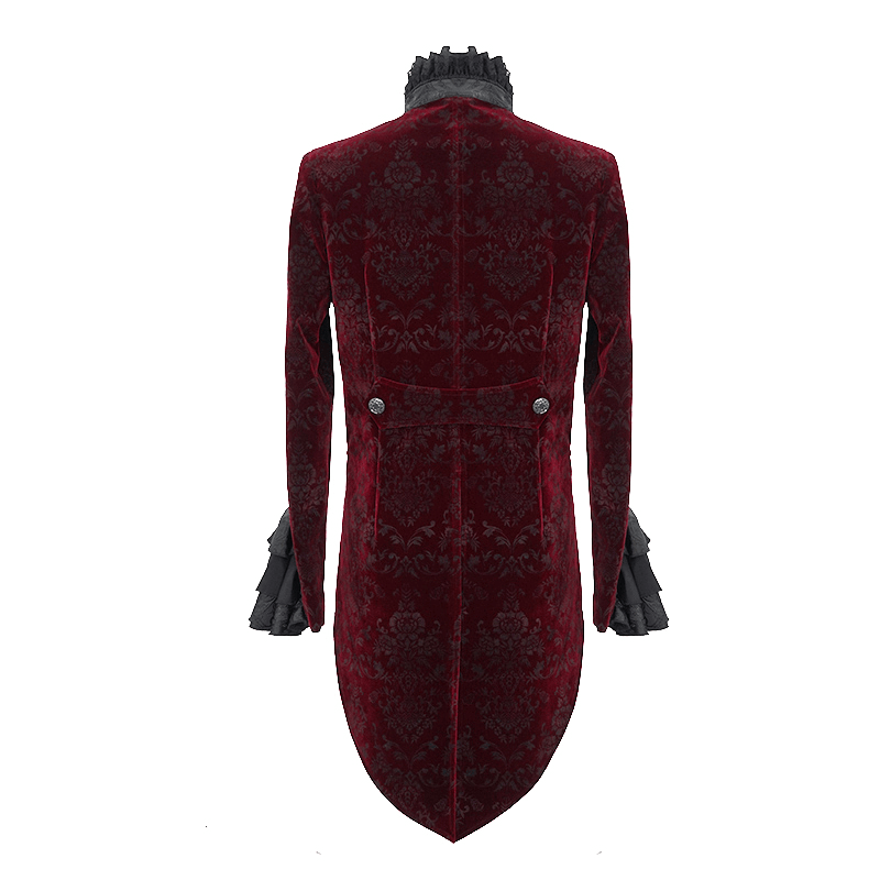 Gothic Style Men's Velvet Tailcoat / Vintage Damask Printed Pattern Coat - HARD'N'HEAVY