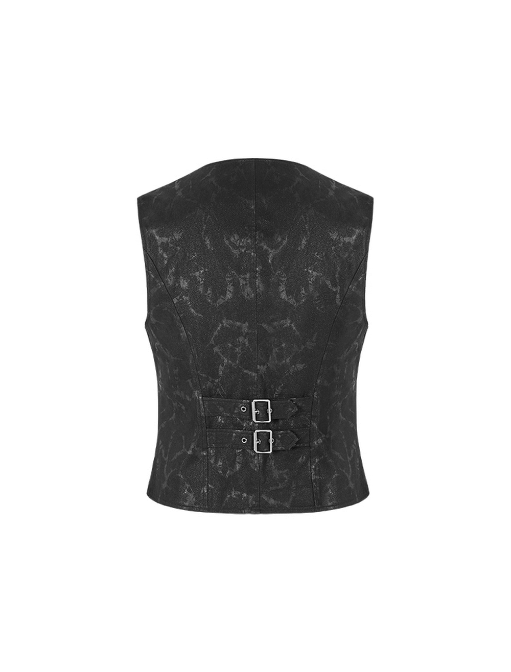 Back view of Gothic men's vest with metal buckles and textured fabric for a stylish, edgy look.