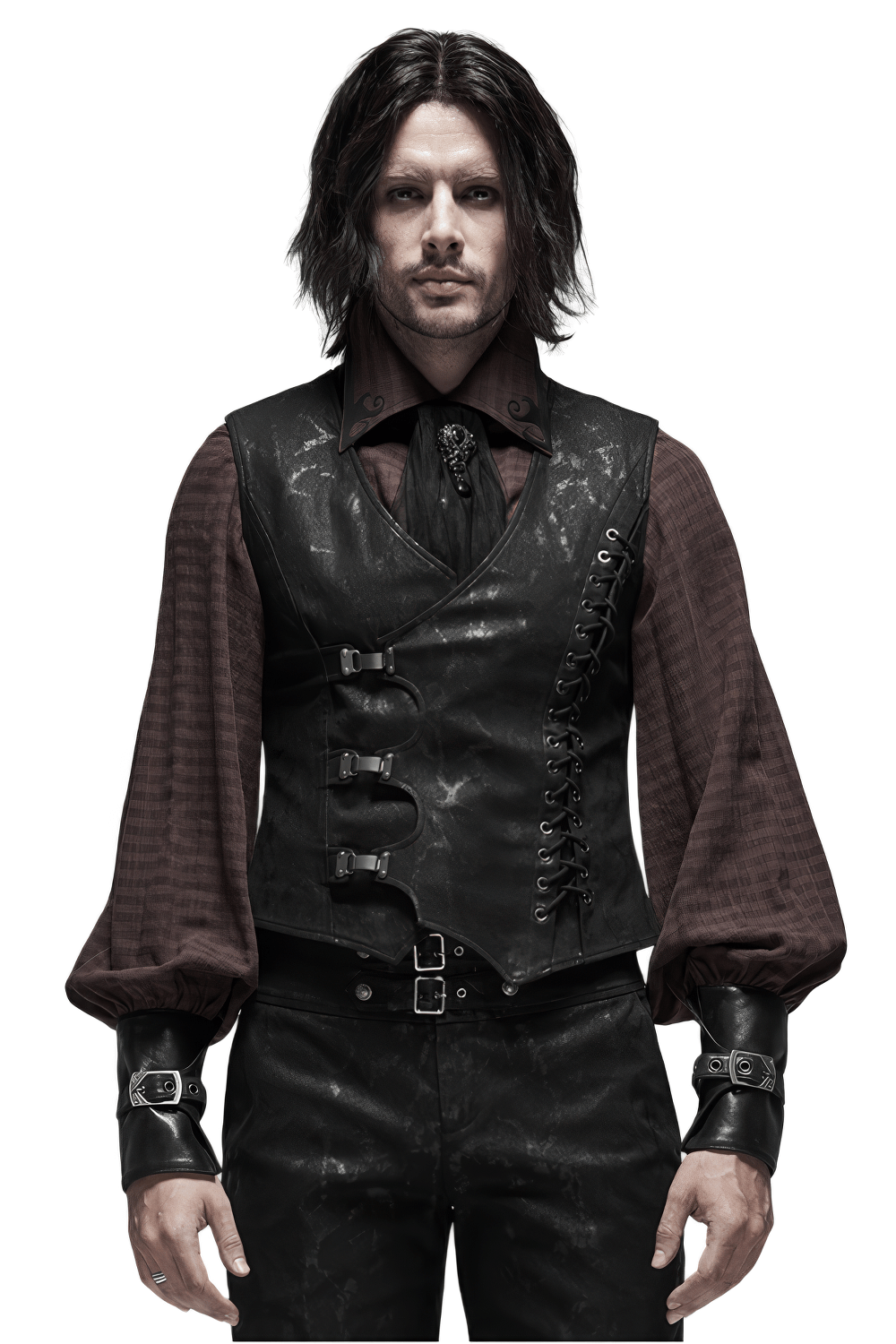 Gothic Style Men's Vest with Metal Buckles and Lacing