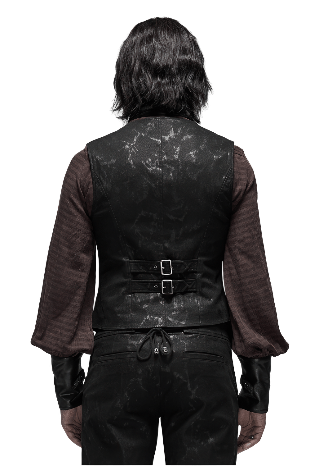 Back view of Gothic style men's vest featuring metal buckles and lacing, perfect for edgy fashion enthusiasts.