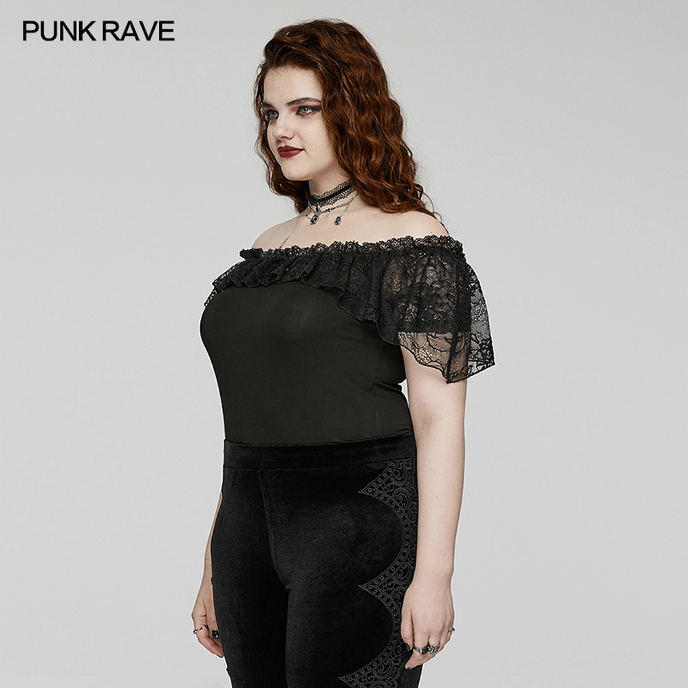Gothic Style Ruffled Off-Shoulder Lace Gothic Top