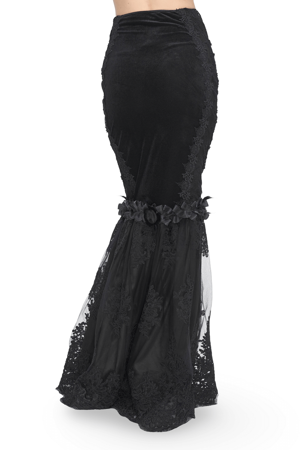 Gothic-Style Skirt with Lace Details and Floral Accents