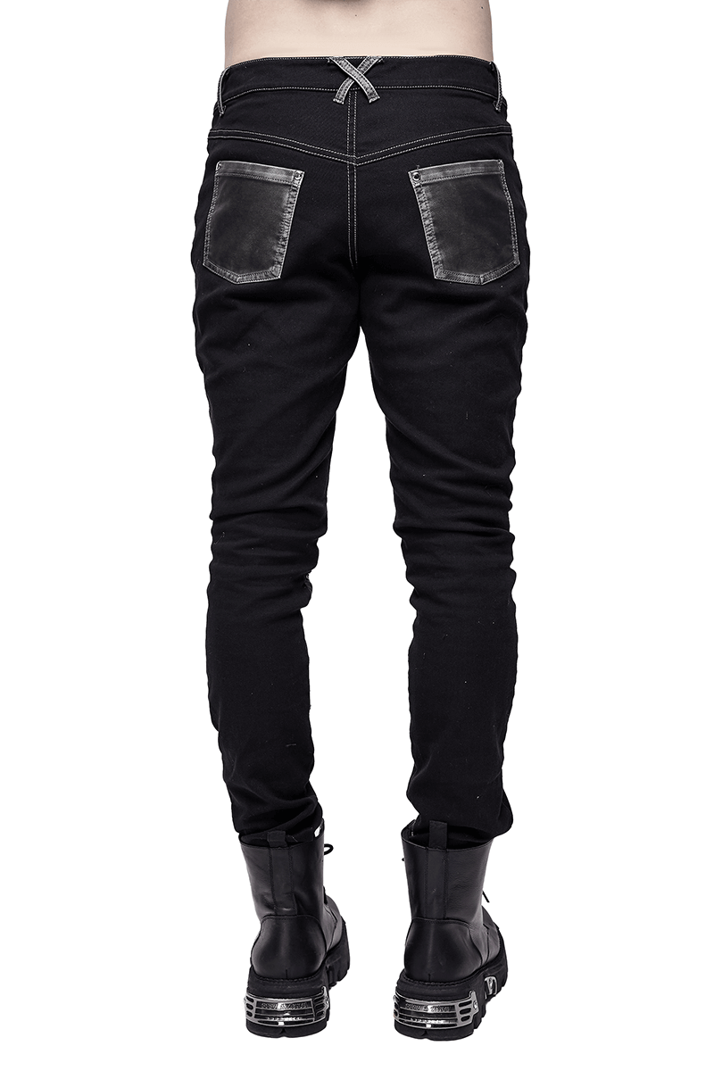 Gothic Style Studded Tight Pants with Pockets / Men's Trousers with Dual Buckle Straps - HARD'N'HEAVY