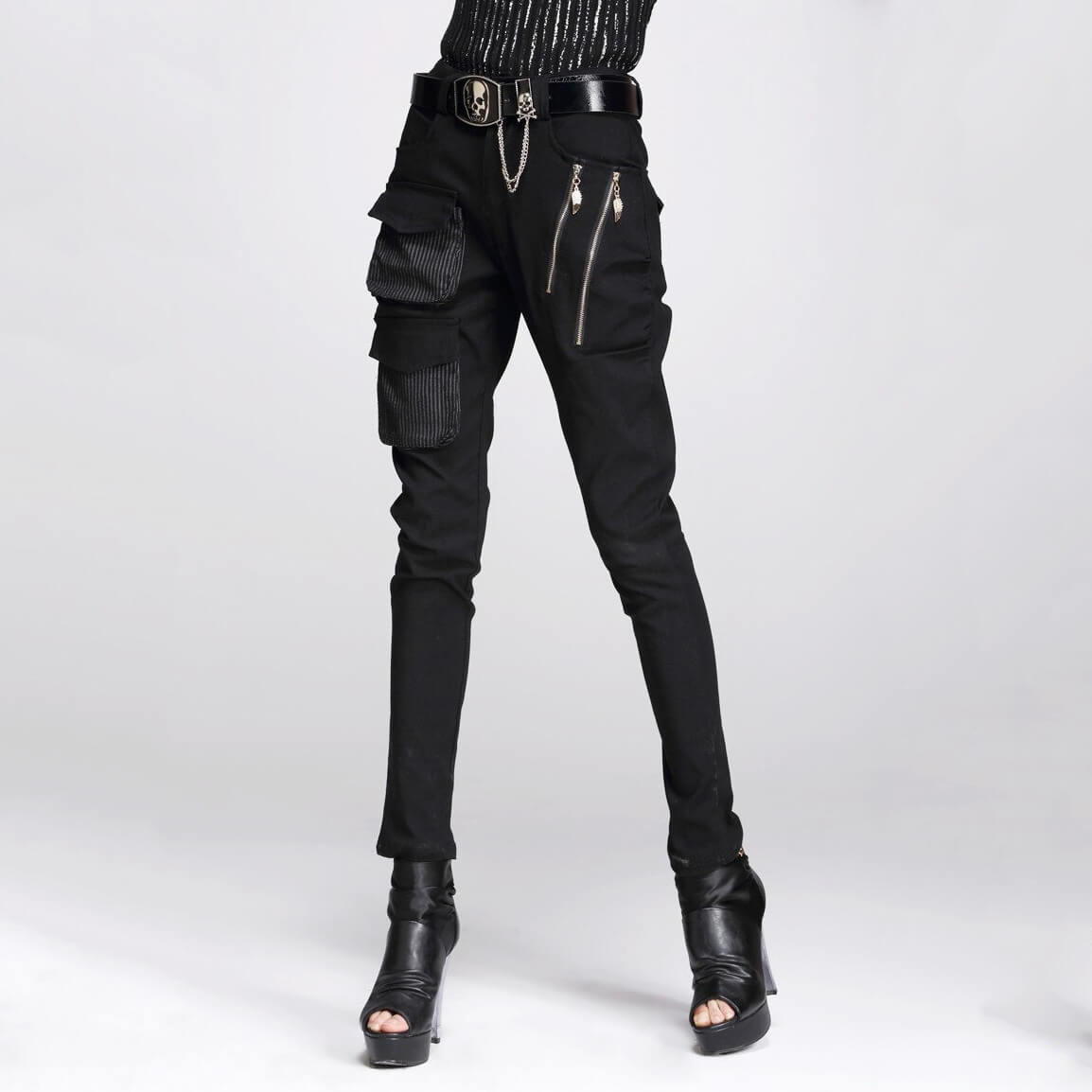 Gothic Style Women's Black Pencil Pants / High-quality Elastic Waist Stretchable Material Pants - HARD'N'HEAVY