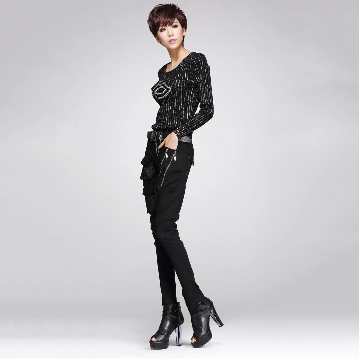 Gothic Style Women's Black Pencil Pants / High-quality Elastic Waist Stretchable Material Pants - HARD'N'HEAVY