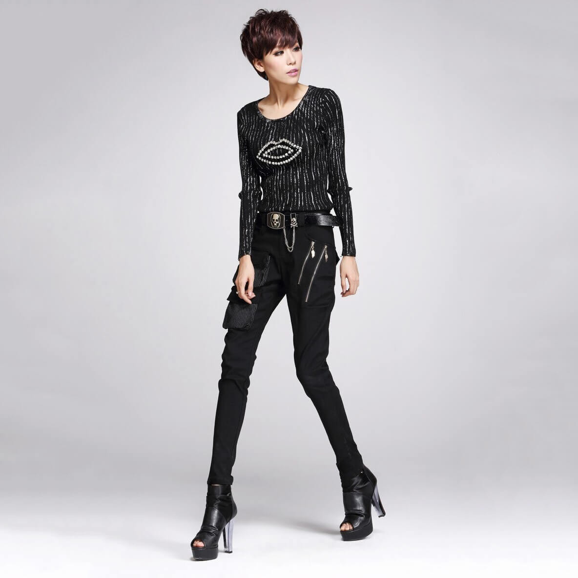 Gothic Style Women's Black Pencil Pants / High-quality Elastic Waist Stretchable Material Pants - HARD'N'HEAVY