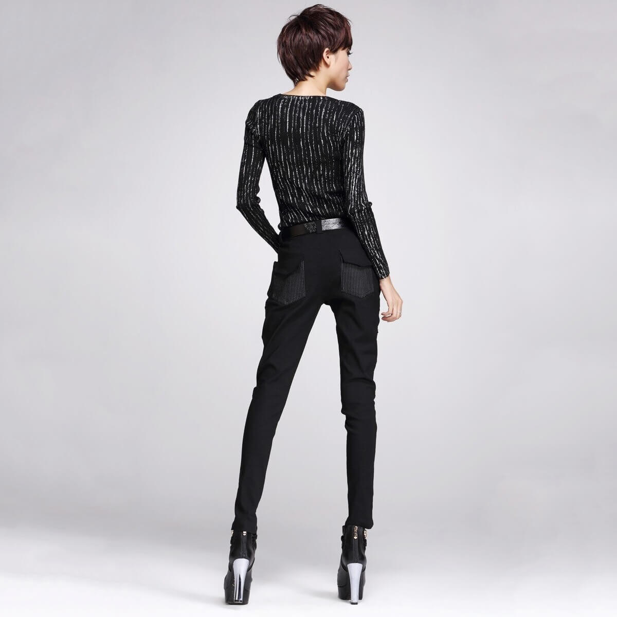 Gothic Style Women's Black Pencil Pants / High-quality Elastic Waist Stretchable Material Pants - HARD'N'HEAVY