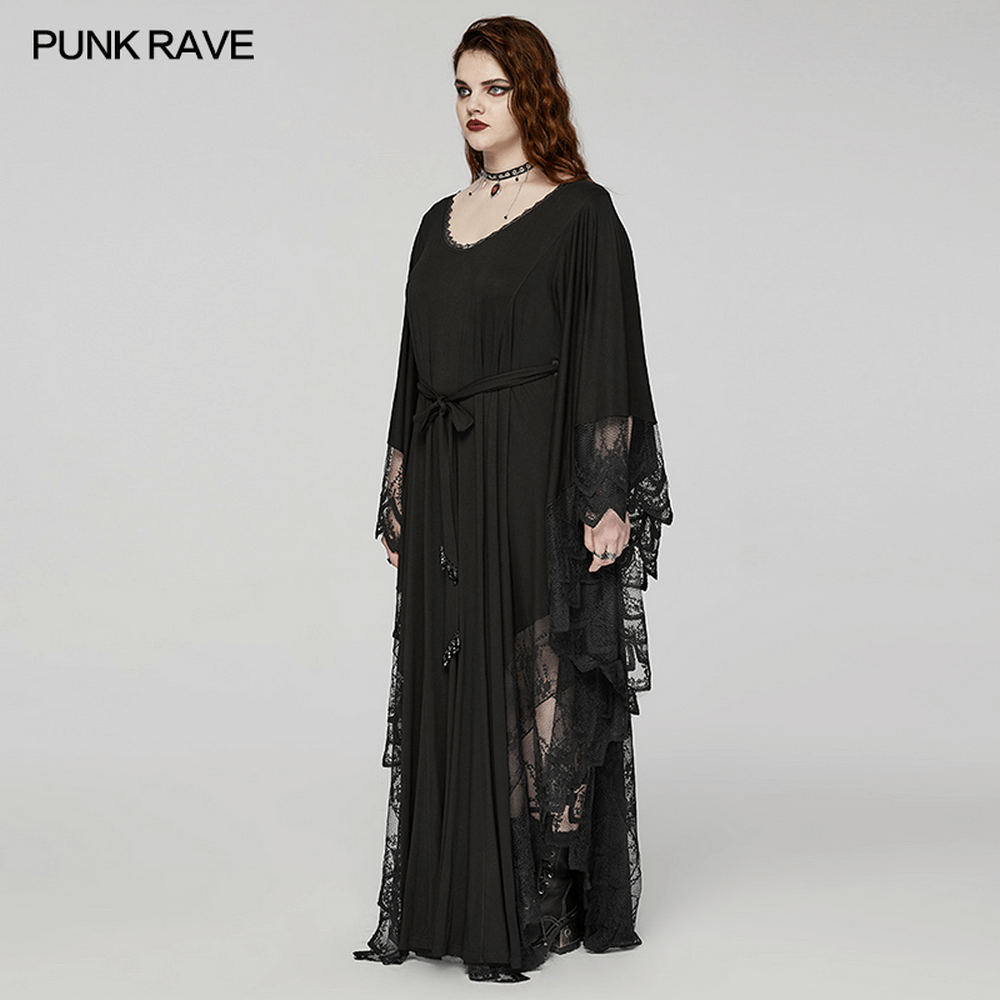 Gothic Style Women's Lace-Spliced Flowing Maxi Dress