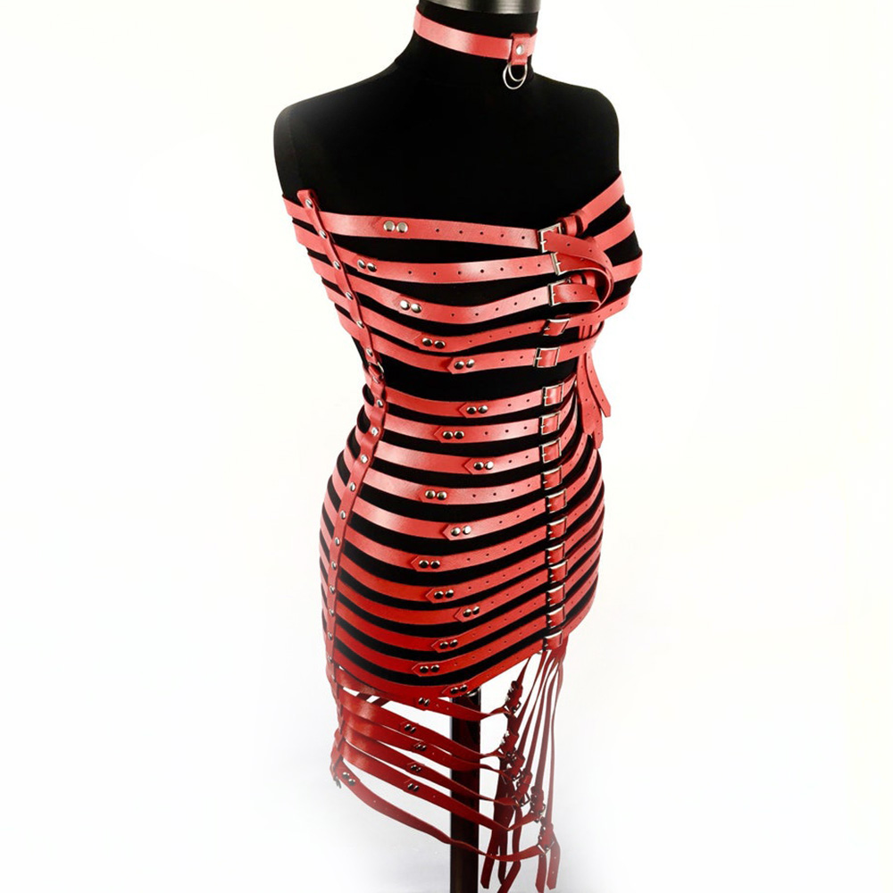 Gothic Style Women's PU Leather Harness Clothing / Sexy Bondage Dress and Skirt - HARD'N'HEAVY