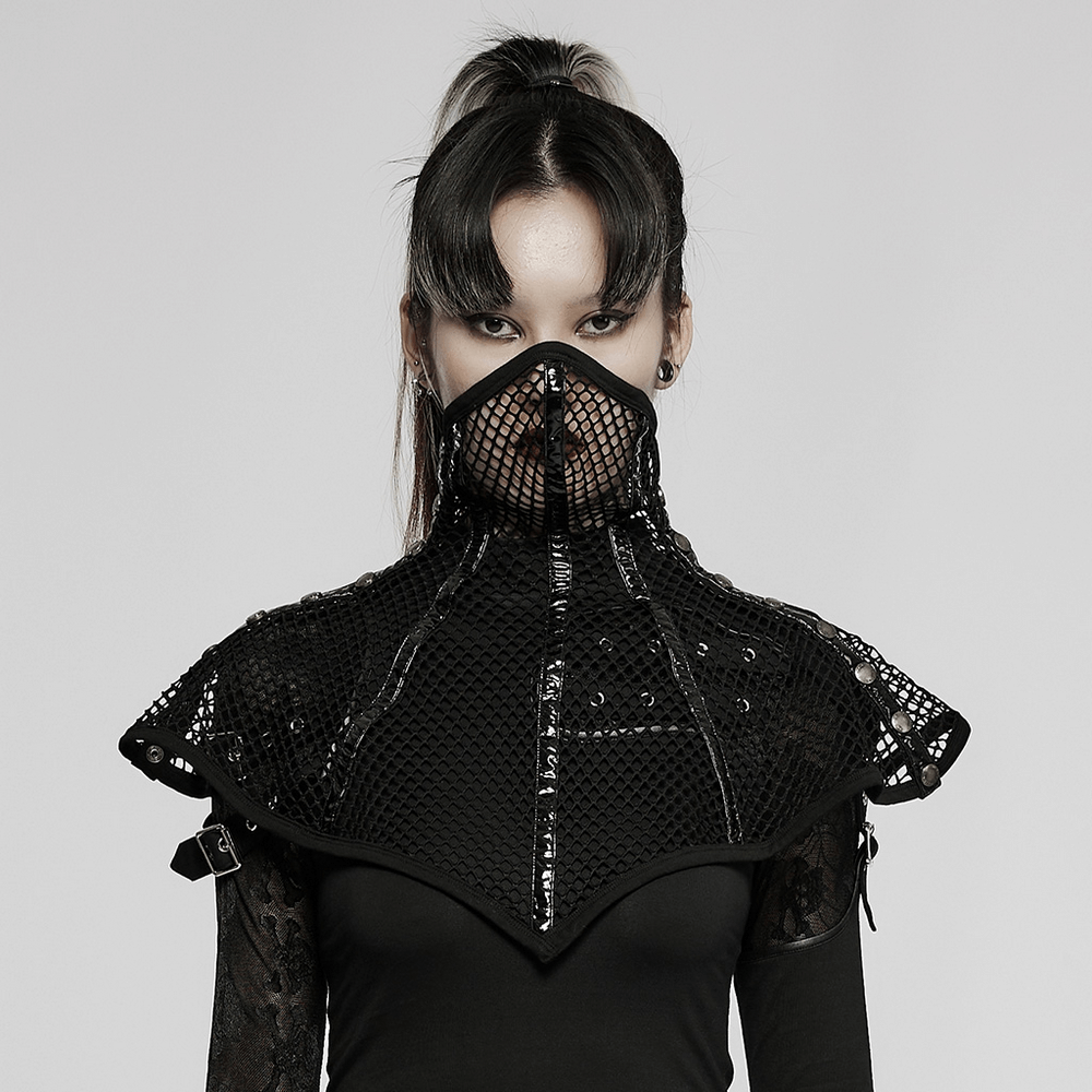 Gothic Stylish Faux Leather Mesh Face Mask Collar