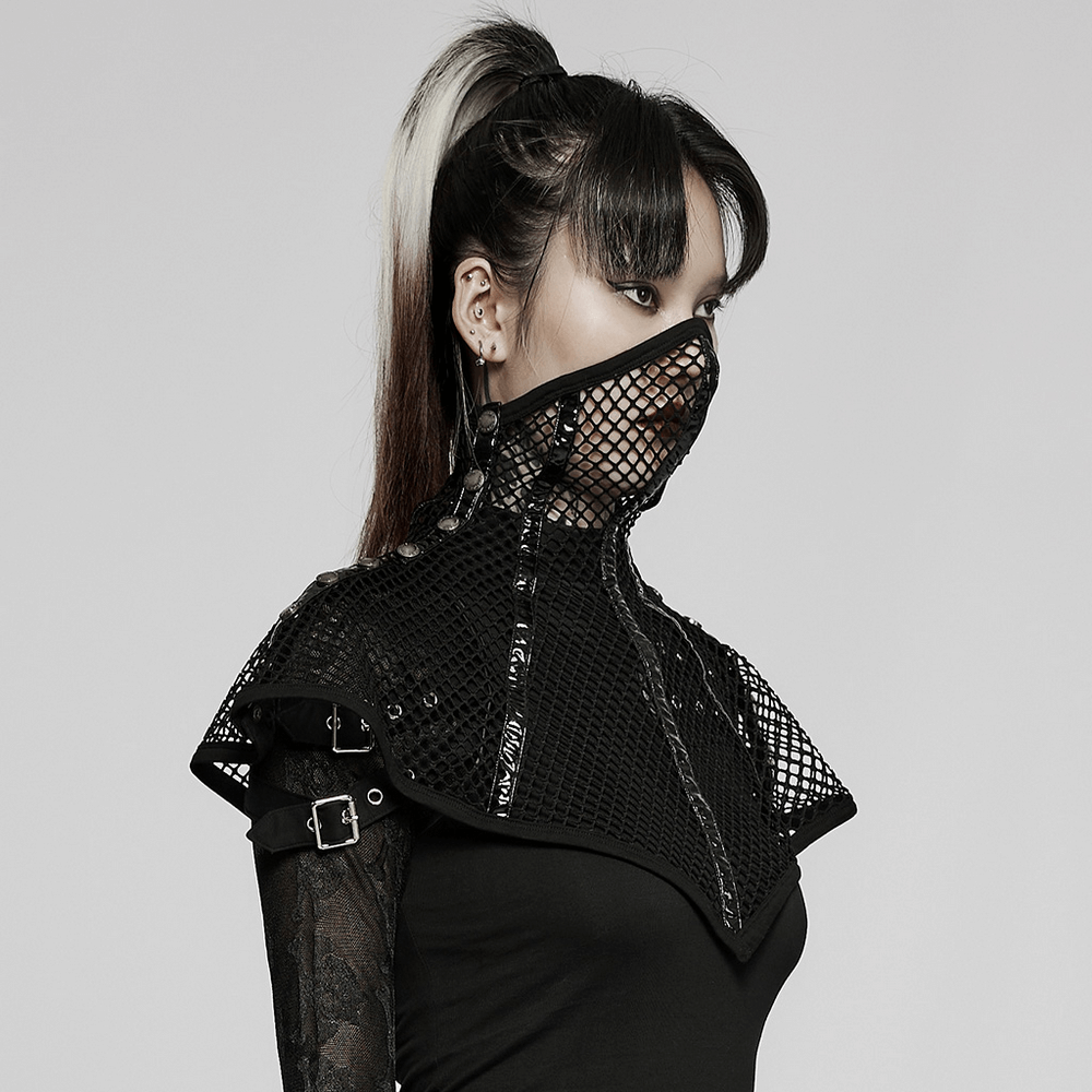 Gothic Stylish Faux Leather Mesh Face Mask Collar