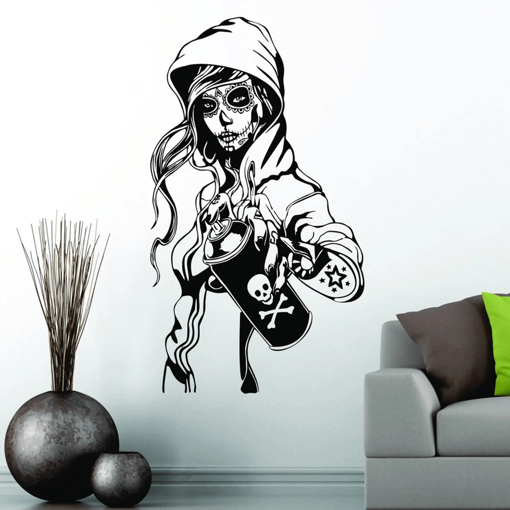 Gothic Sugar Skull Graffiti Girl Vinyl Wall Decal