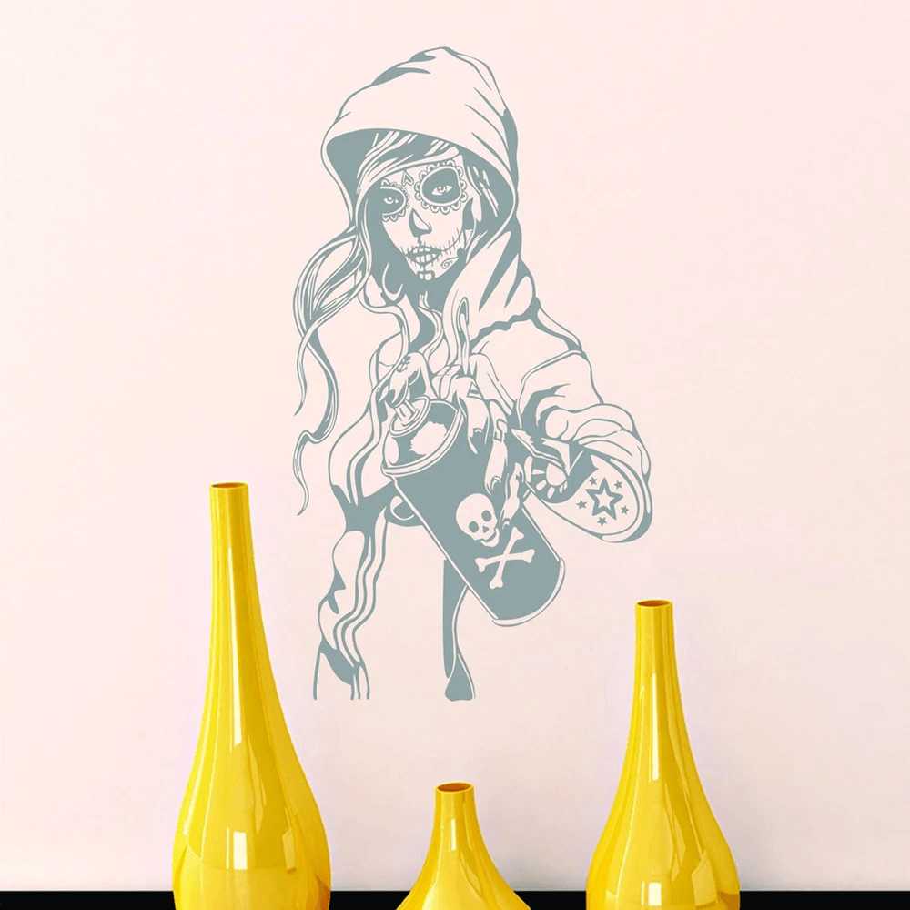 Gothic Sugar Skull Graffiti Girl Vinyl Wall Decal
