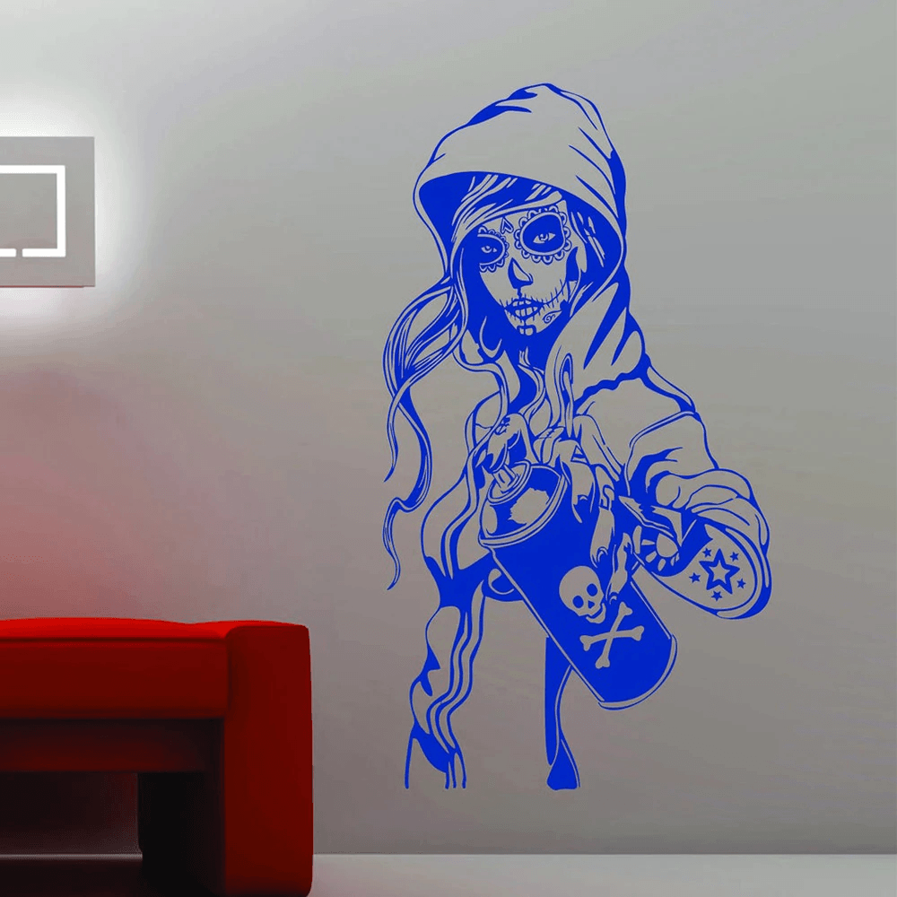 Gothic Sugar Skull Graffiti Girl Vinyl Wall Decal